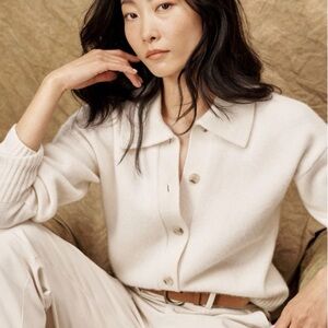 Banana Republic ASTRID BOILED CASHMERE POLO CARDIGAN Size Large NWT Ivory beige